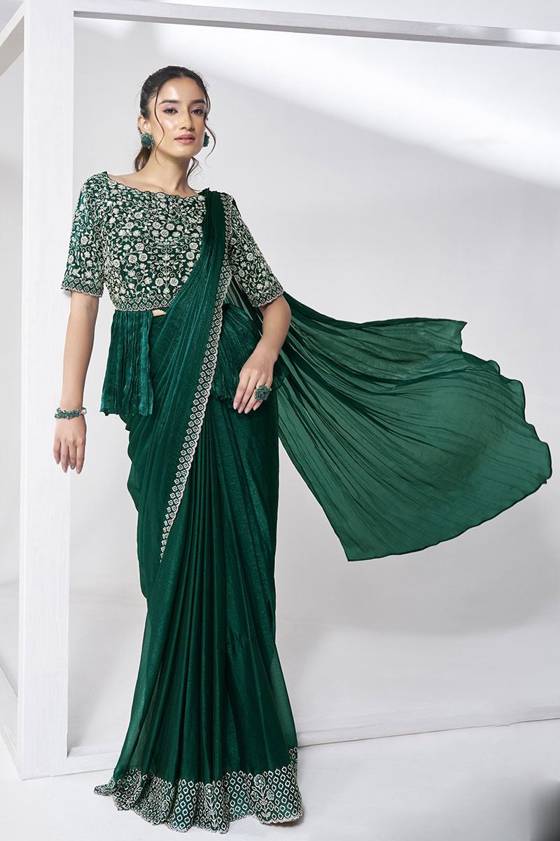 Spectacular Shimmer Chiffon Designer Saree for Party and Mehendi