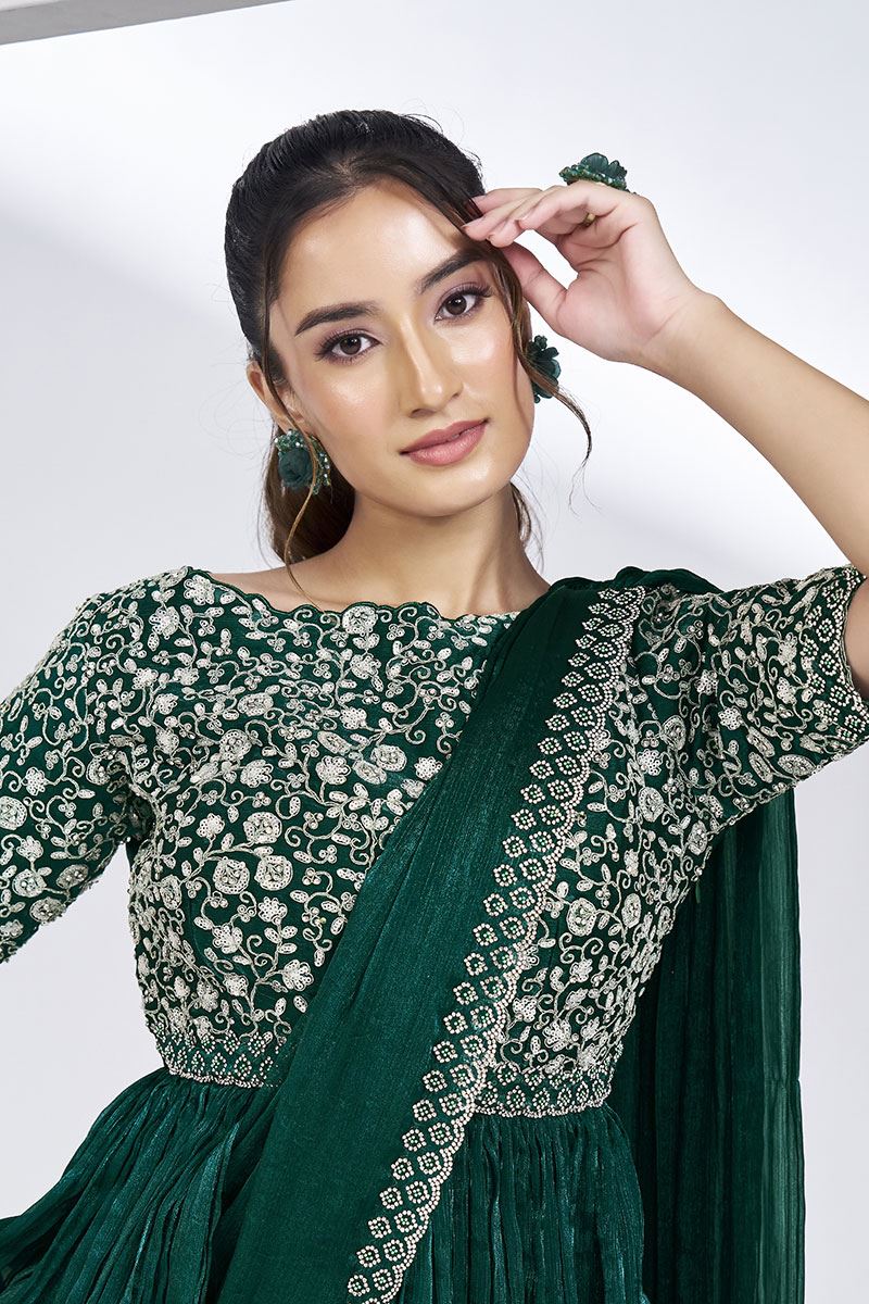 Spectacular Shimmer Chiffon Designer Saree for Party and Mehendi