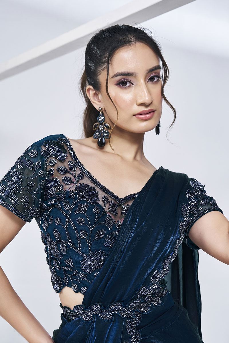 Outstanding Two Tone Satin Silk Designer Saree for Party