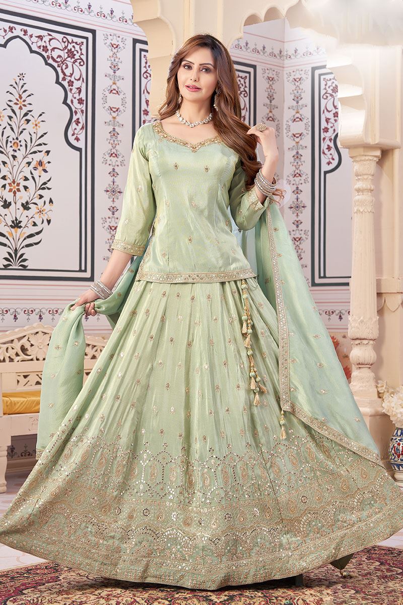 Astounding Pista Green Designer Wedding Lehenga Choli for Engagement, Wedding, and Reception