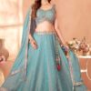 Exuberant Sky Blue Designer Indo-Western Lehenga Choli for Engagement, Wedding, Pre-Wedding Shoot, and Reception