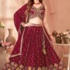 Spectacular Maroon Designer Indo-Western Lehenga Choli for Wedding, Pre-Wedding Shoot, and Reception