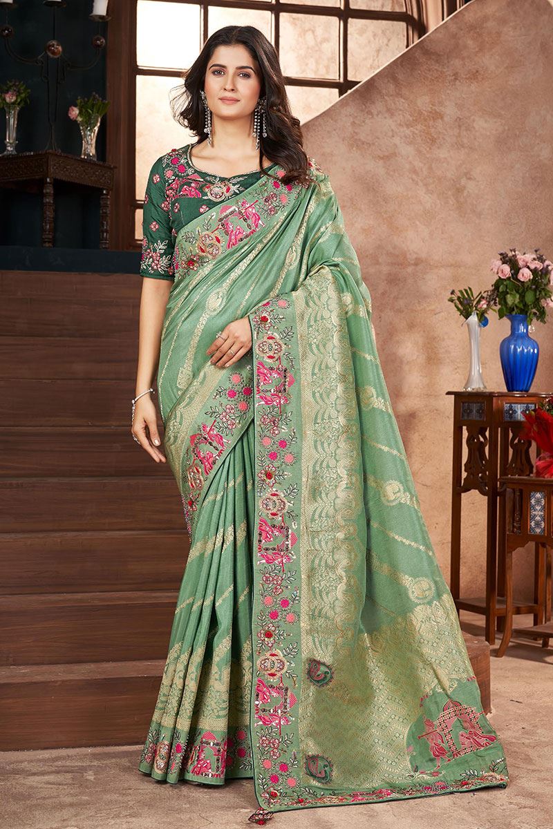 Marvelous Silk Designer Saree for Mehendi, Engagement, Wedding, and Reception