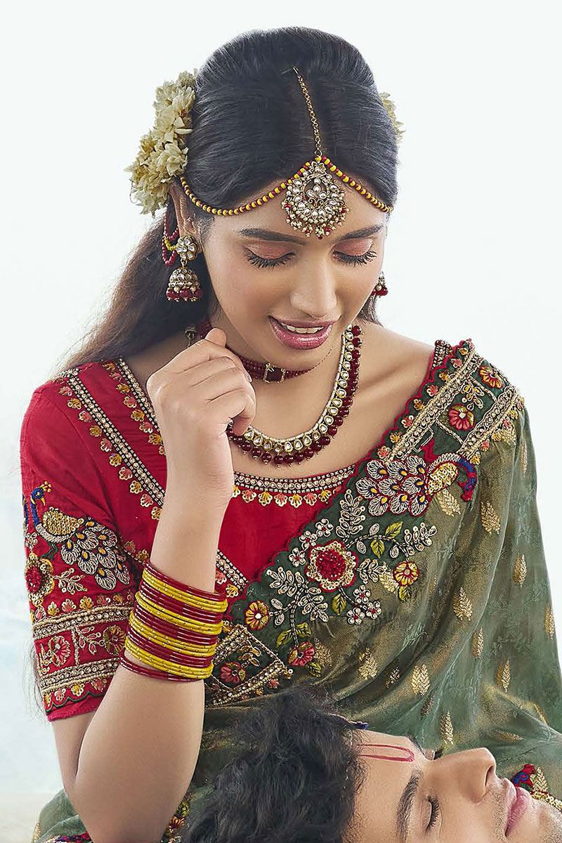 Spectacular Silk Designer Saree for Mehendi, Wedding, Engagement, and Reception