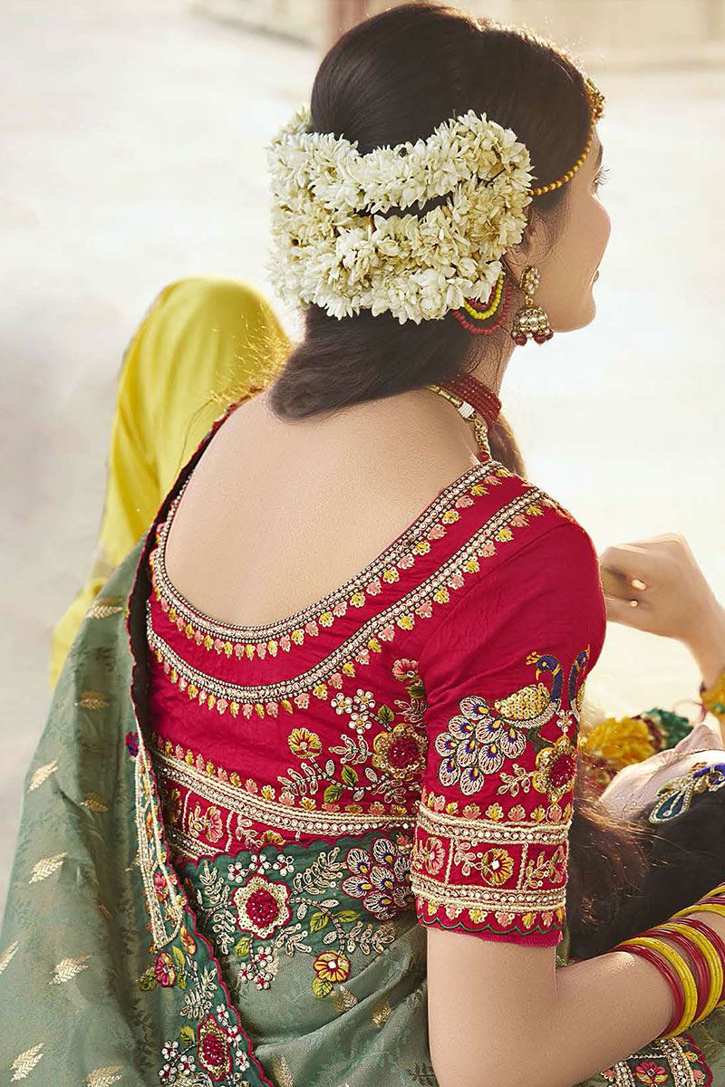 Spectacular Silk Designer Saree for Mehendi, Wedding, Engagement, and Reception