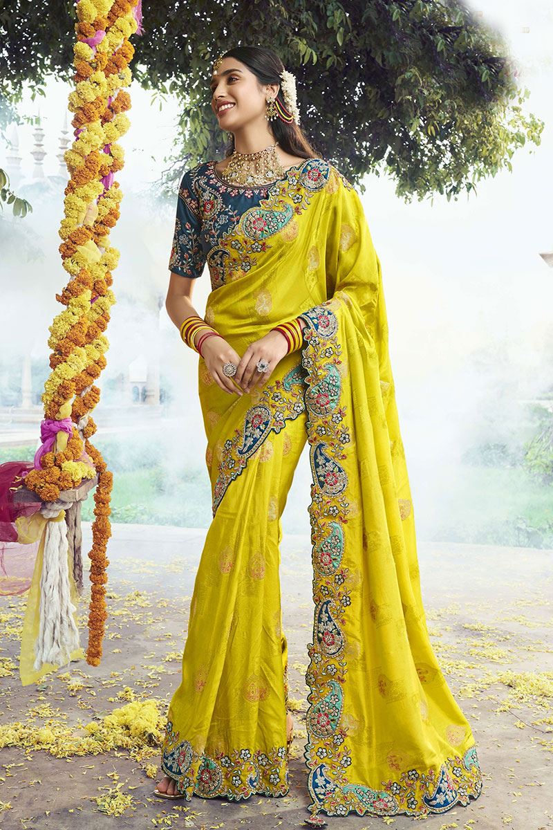 Fascinating Silk Designer Saree for Haldi, Wedding and Reception