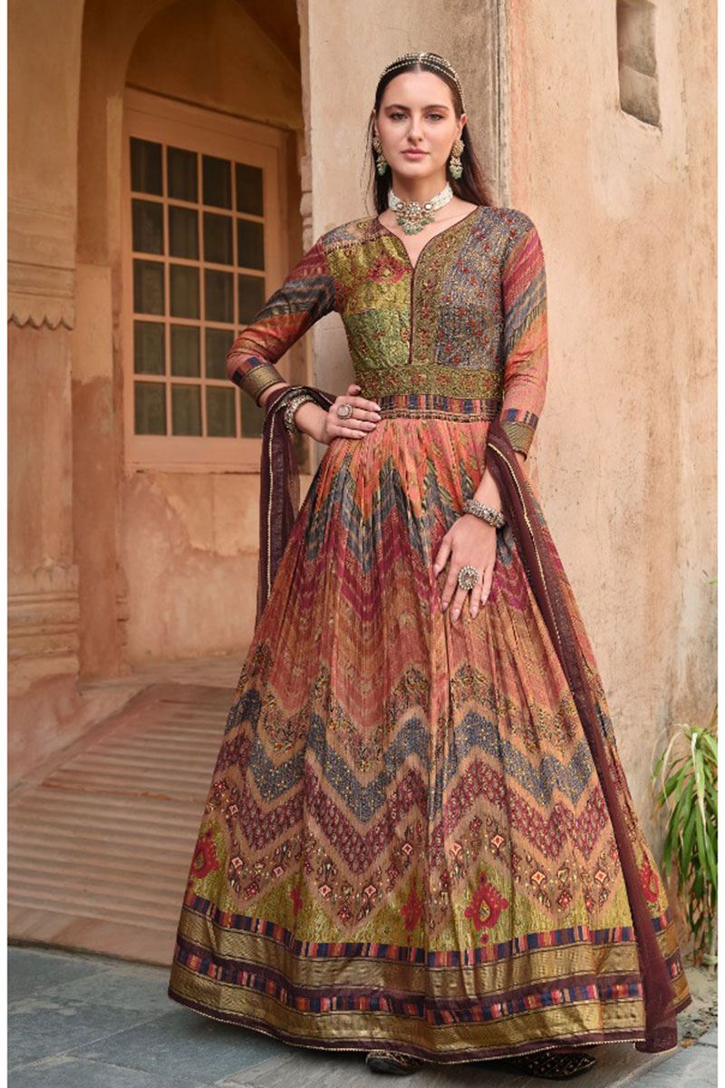 Charismatic Multi Smooth Silk Designer Anarkali Suit for Party, Sangeet, and Festivals