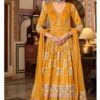 Flawless Yellow Smooth Silk Designer Anarkali Suit for Party, Haldi, and Festivals