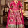 Spectacular Rani Pink Smooth Silk Designer Anarkali Suit for Party, Sangeet, and Festivals