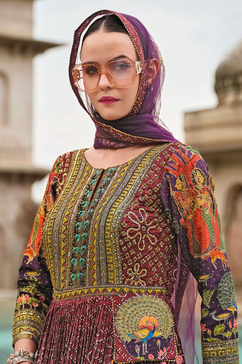 Outstanding Multi Smooth Silk Designer Anarkali Suit for Party, Sangeet, and Festivals