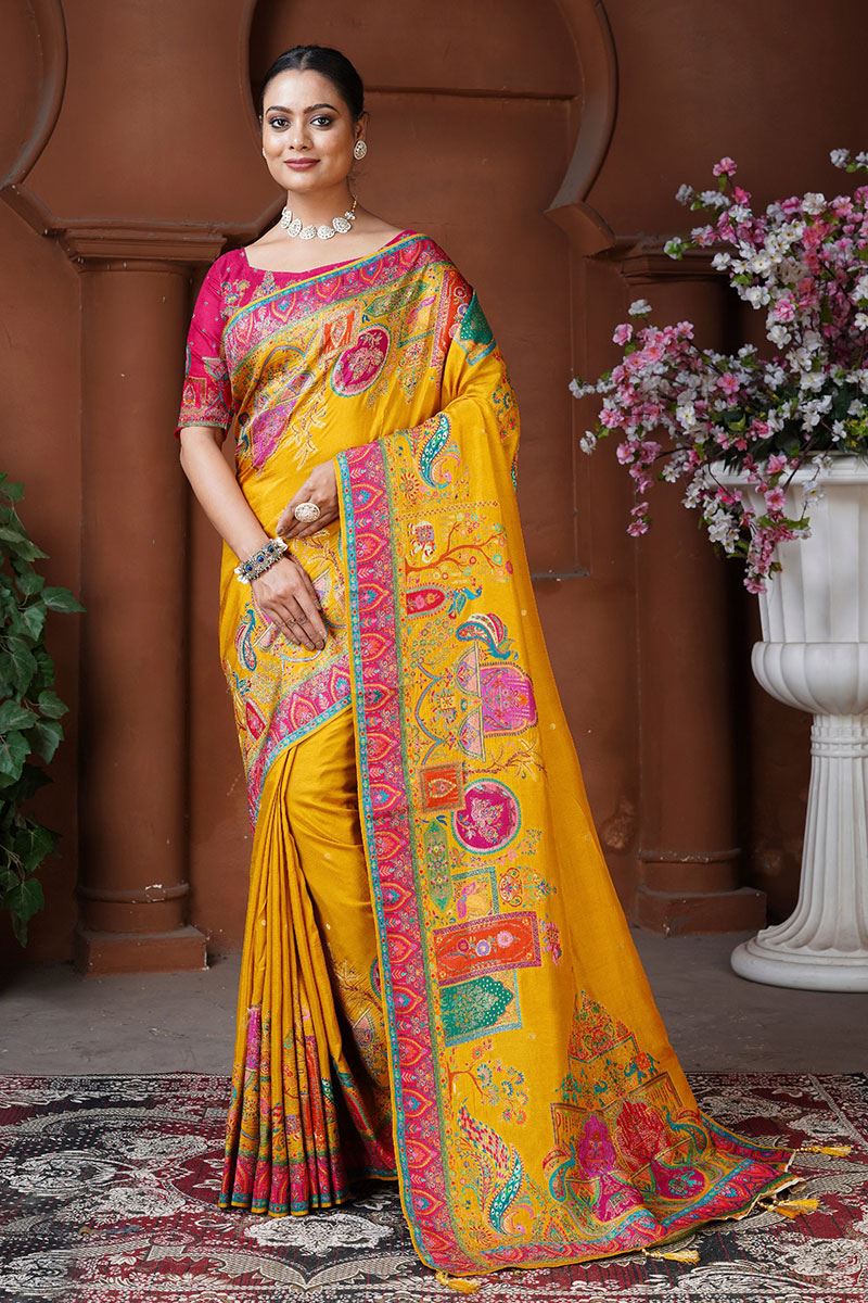 Glamorous Silk Designer Saree for Haldi, Wedding and Reception