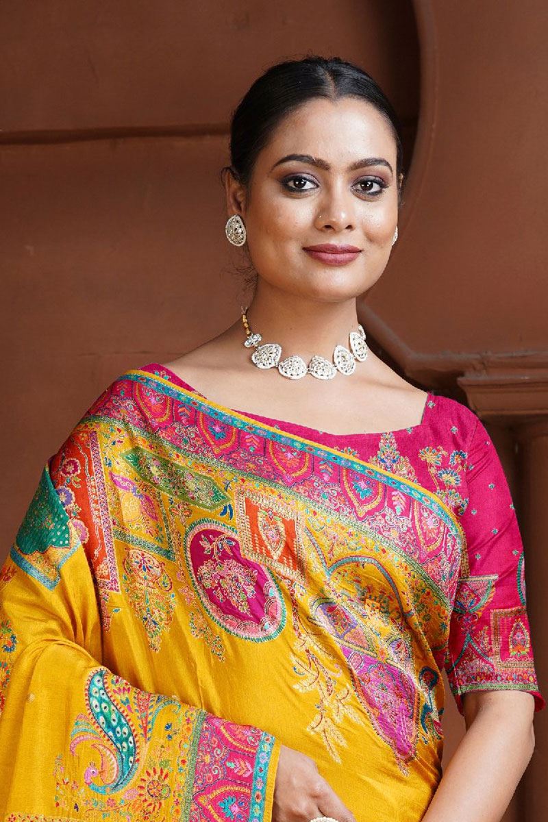 Glamorous Silk Designer Saree for Haldi, Wedding and Reception