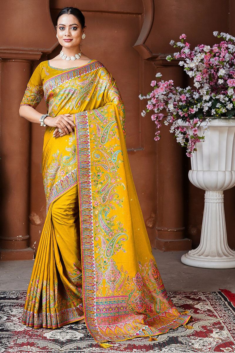 Flawless Silk Designer Saree for Haldi, Wedding and Reception