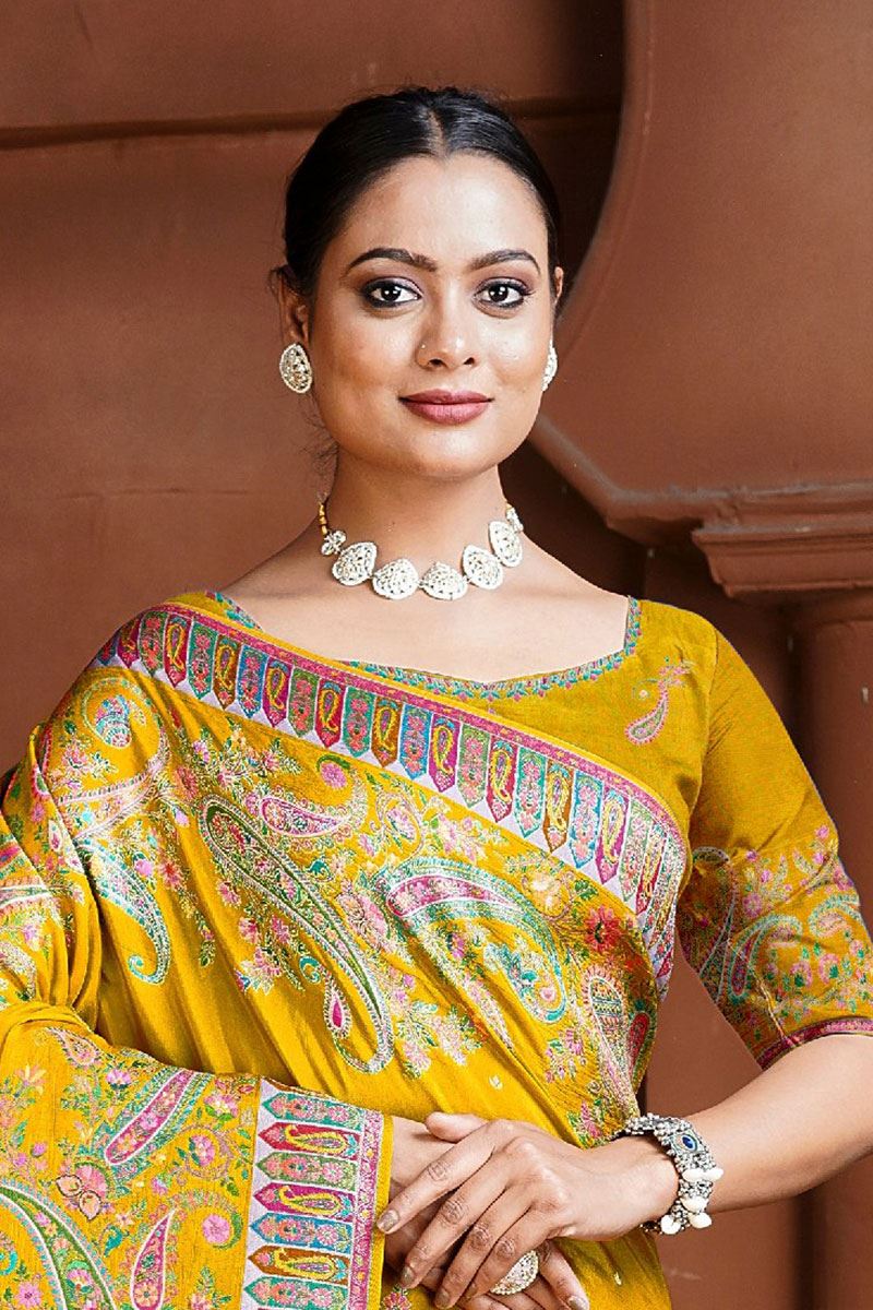 Flawless Silk Designer Saree for Haldi, Wedding and Reception