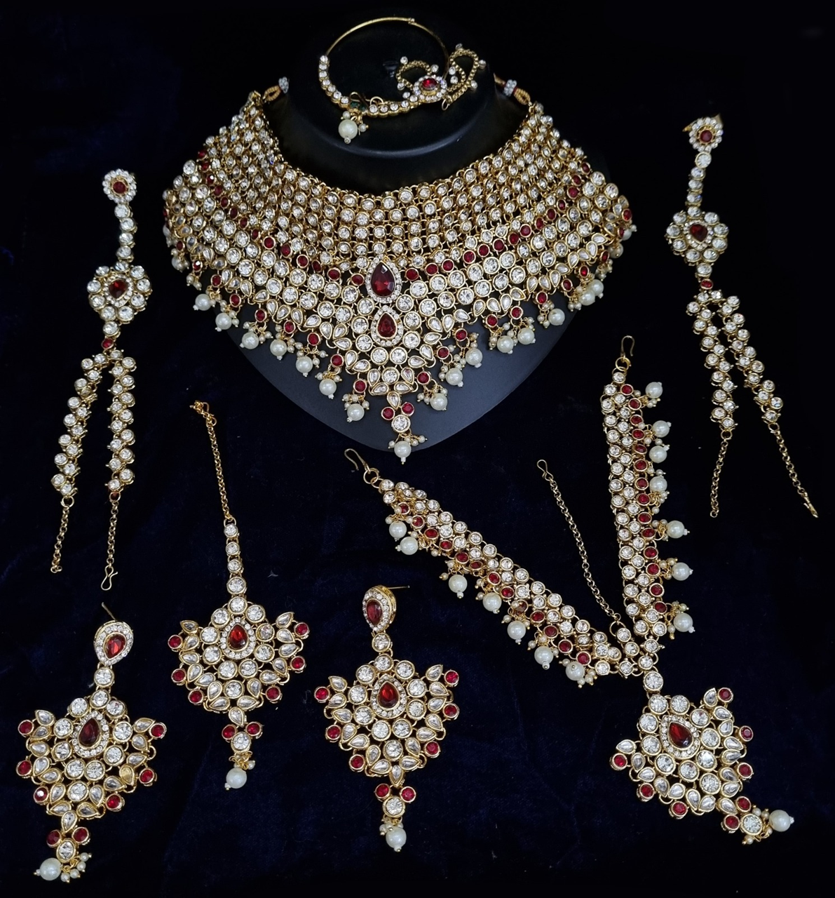Glorious Maroon Designer Bridal Necklace Set for Wedding and Reception