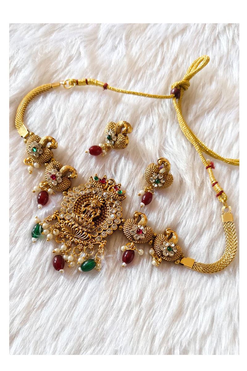 Artistic Golden Designer Necklace Set for Wedding, Reception, and Festivals