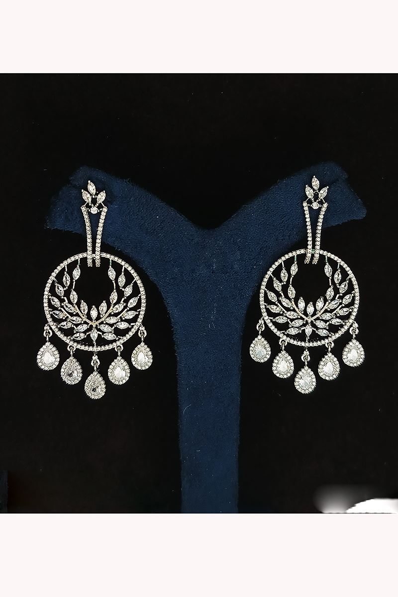 Enticing Silver Tone Designer Earring Set for Wedding, Reception, Party, Sangeet, and Festivals