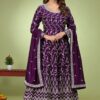 Heavenly Purple Dola Silk Designer Anarkali Suit for Wedding and Reception