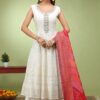 Gorgeous Off-White Dola Silk Designer Anarkali Suit for Party, Festivals, and Sangeet