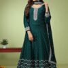 Pretty Bottle Green Dola Silk Designer Anarkali Suit for Mehendi, Engagement, Reception, Party, and Sangeet