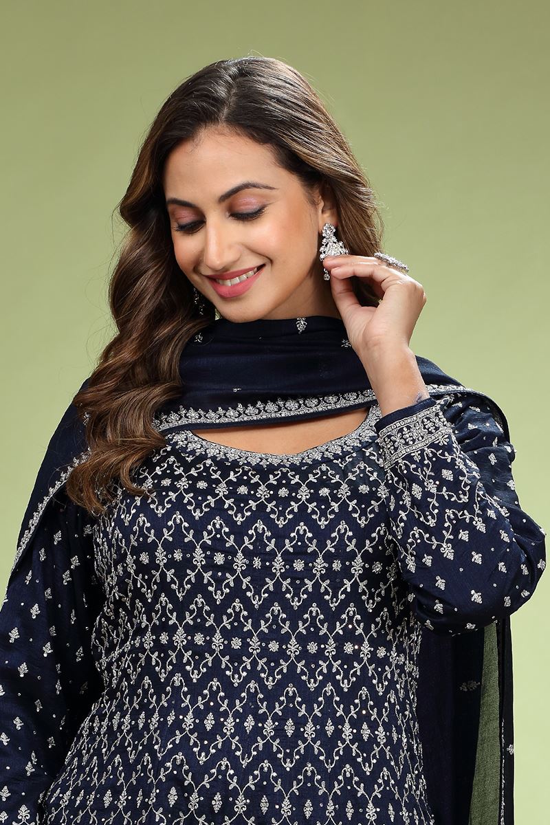 Glorious Dark Blue Designer Palazzo Suit for Reception, Party, and Festivals