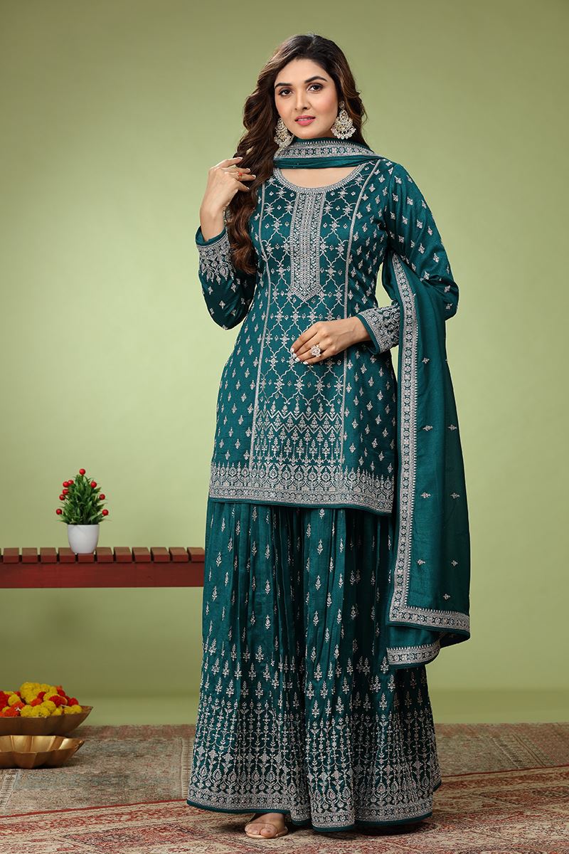 Stunning Green Designer Palazzo Suit for Mehendi, Party and Festivals