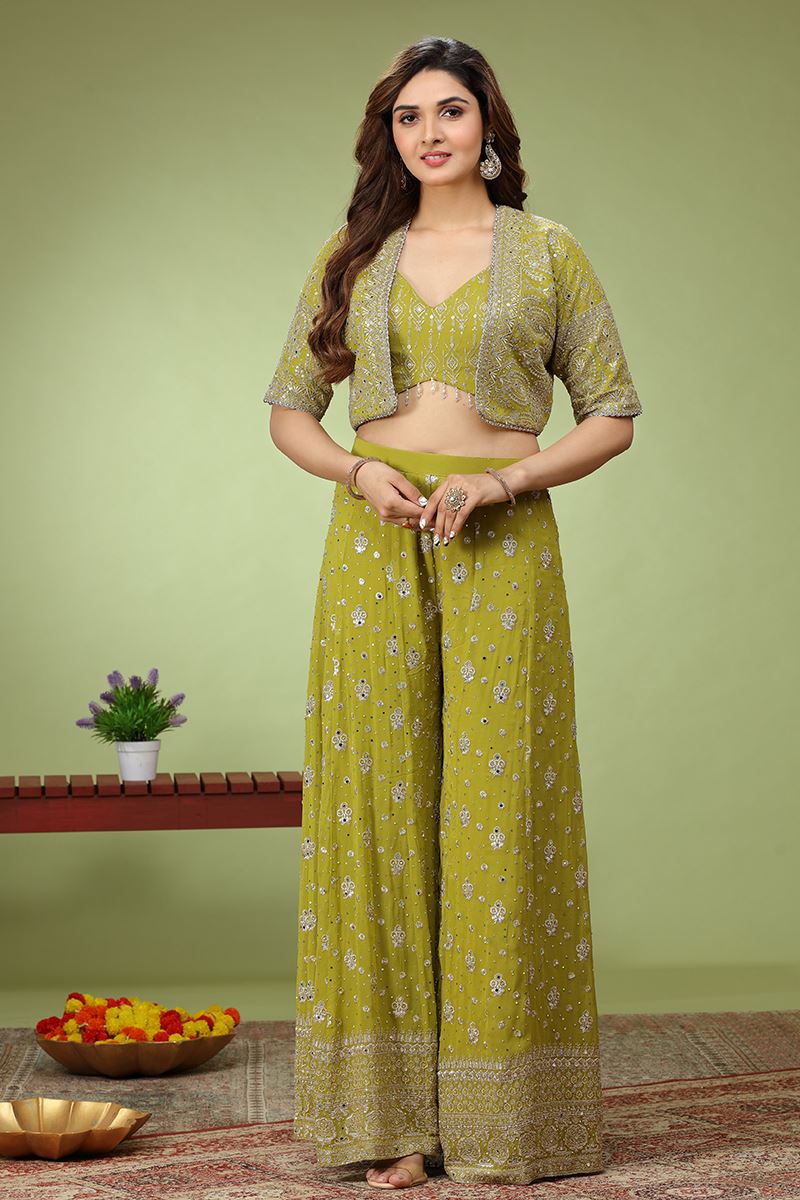 Amazing Olive Designer Palazzo Suit for Party, Sangeet, and Festivals