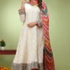 Enticing Cream Dola Silk Designer Anarkali Suit for Party, Festivals, and Sangeet