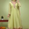 Marvelous Lime Green Dola Silk Designer Anarkali Suit for Engagement, Festivals, and Sangeet
