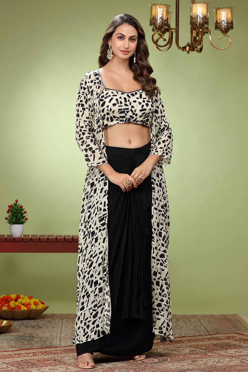Surreal White and Black Designer Indo-Western Lehenga Choli for Party