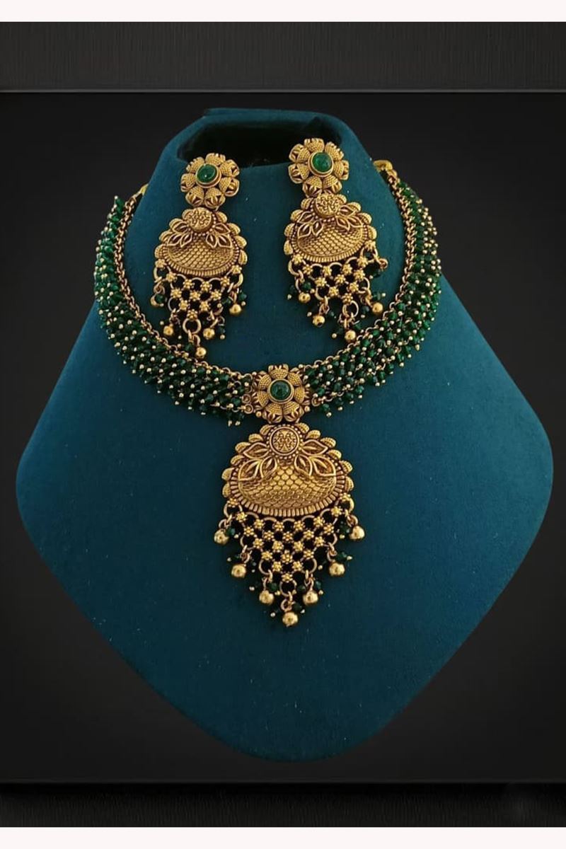 Exquisite Green Designer Necklace Set for Mehendi, Wedding, Reception, and Festivals