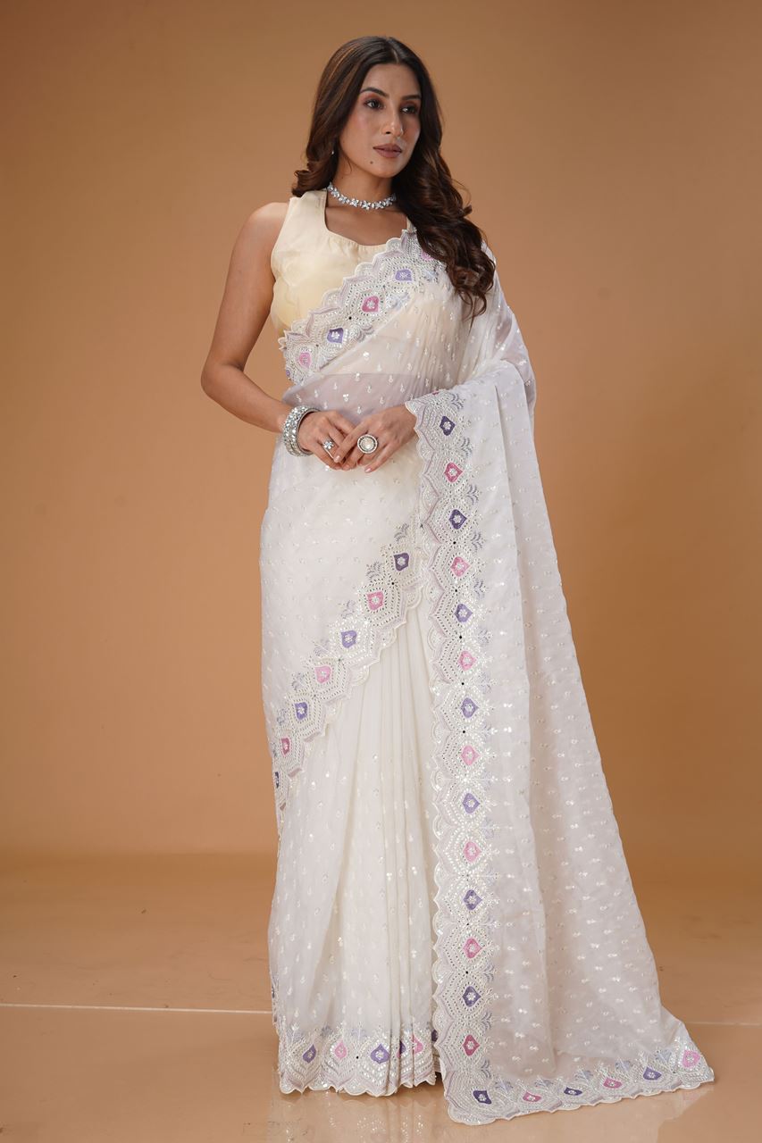 Ethnic Organza Designer Saree for Party