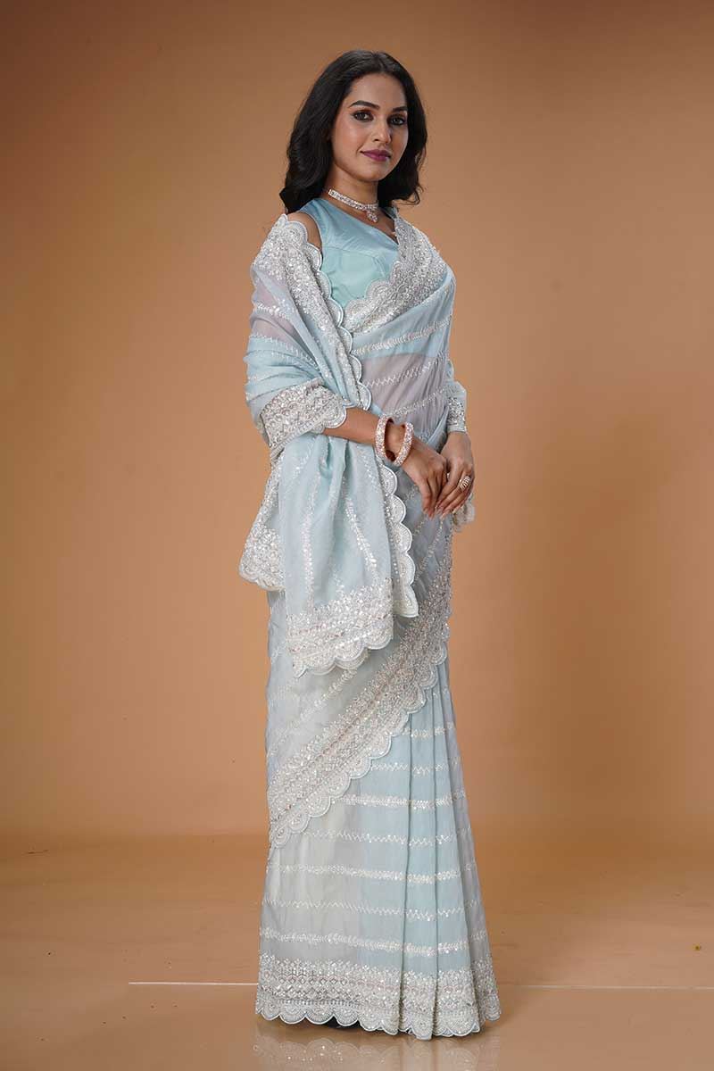 Outstanding Organza Designer Saree for Party, Engagement, and Reception