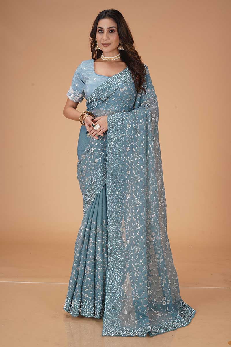 Outstanding Georgette Designer Saree for Engagement, Reception, Sangeet, and Party