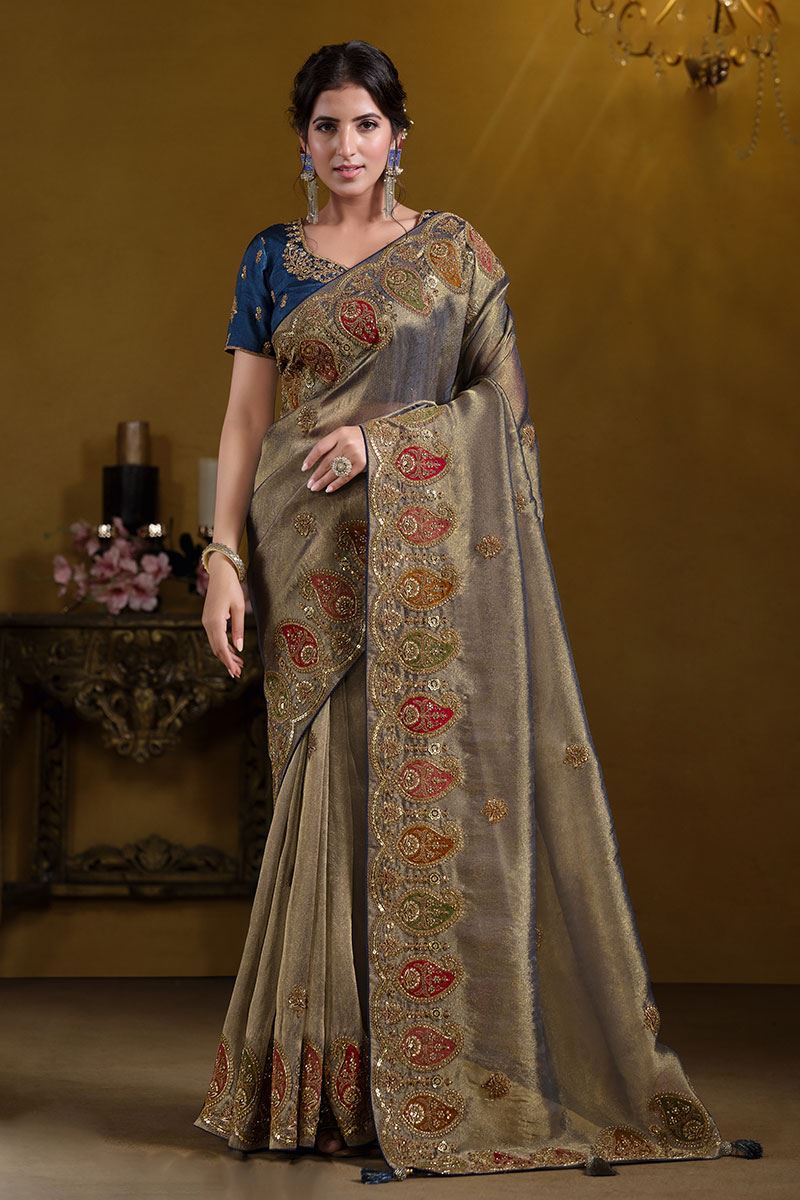 Enticing Pure Georgette with Zari Organza Silk Designer Saree for Wedding, Engagement, and Reception