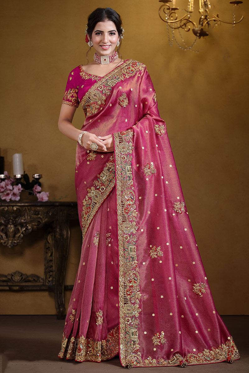 Lovely Zari Organza Silk Designer Saree for Wedding, Engagement, and Reception