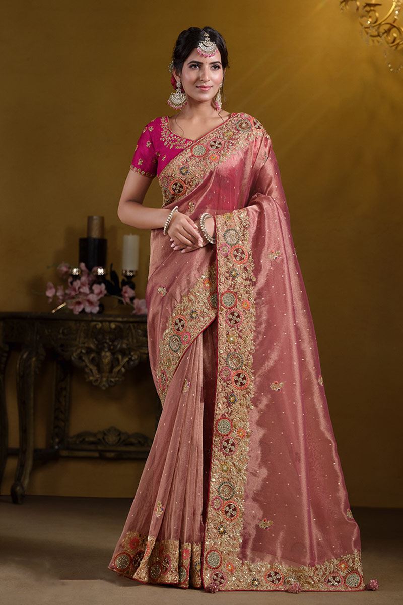 Marvelous Zari Organza Silk Designer Saree for Wedding, Engagement, and Reception