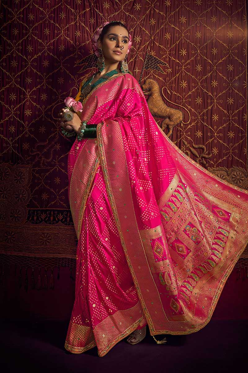 Aesthetic Pure Viscose Dola Silk Designer Saree for Wedding, Festivals, Sangeet, and Reception