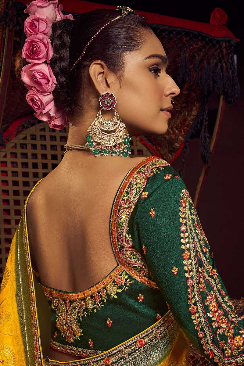 Delightful Pure Viscose Dola Silk Designer Saree for Haldi, Wedding, and Festivals