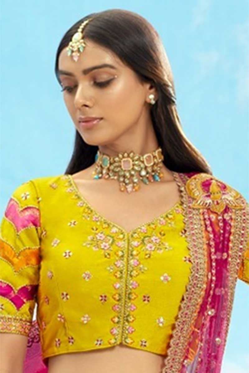 Charismatic Yellow Designer Wedding Lehenga Choli for Haldi, Sangeet, and Reception