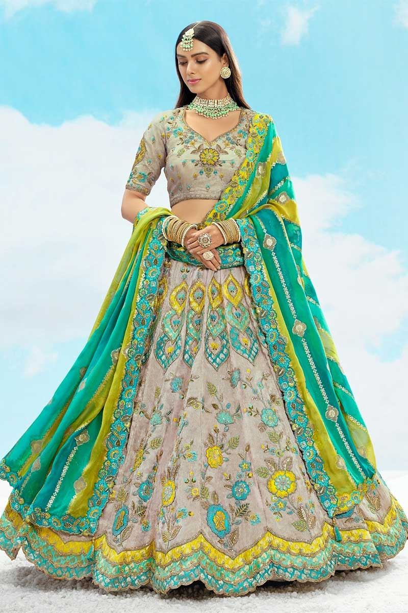 Spectacular Grey Designer Wedding Lehenga Choli for Engagement, Sangeet, Party, and Reception