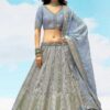 Fascinating Grey and Blue Designer Wedding Lehenga Choli for Engagement, Sangeet, Party, and Reception