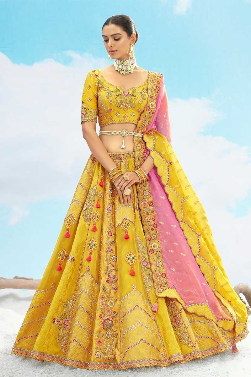 Mesmerizing Yellow Designer Wedding Lehenga Choli for Haldi, Wedding, Sangeet, Party, and Reception