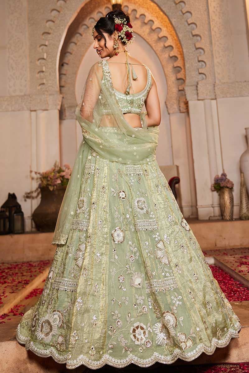 Attractive Lime Green Designer Indo-Western Lehenga Choli for Engagement, Sangeet, and Reception