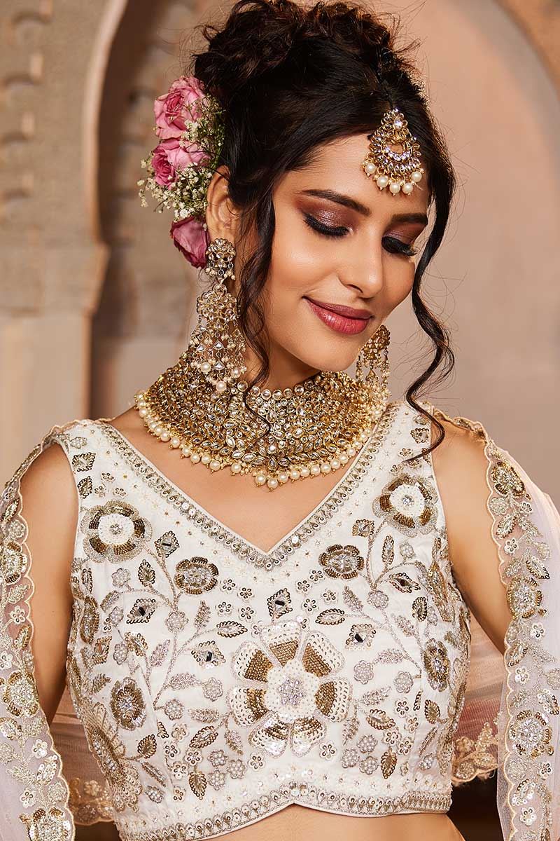 Beautiful Off-White Designer Indo-Western Lehenga Choli for Engagement, Sangeet, and Reception