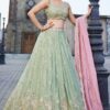 Impressive Lime Green Designer Indo-Western Lehenga Choli for Engagement, Sangeet, Party, and Reception
