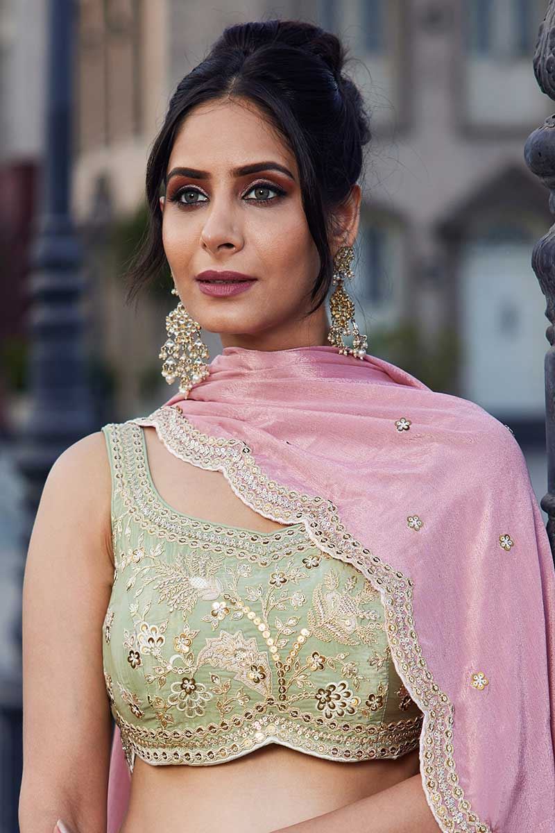 Impressive Lime Green Designer Indo-Western Lehenga Choli for Engagement, Sangeet, Party, and Reception