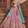 Marvelous Pink Designer Indo-Western Lehenga Choli for Engagement, Sangeet, and Reception