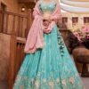Charming Turquoise Blue Designer Indo-Western Lehenga Choli for Engagement, Sangeet, and Reception