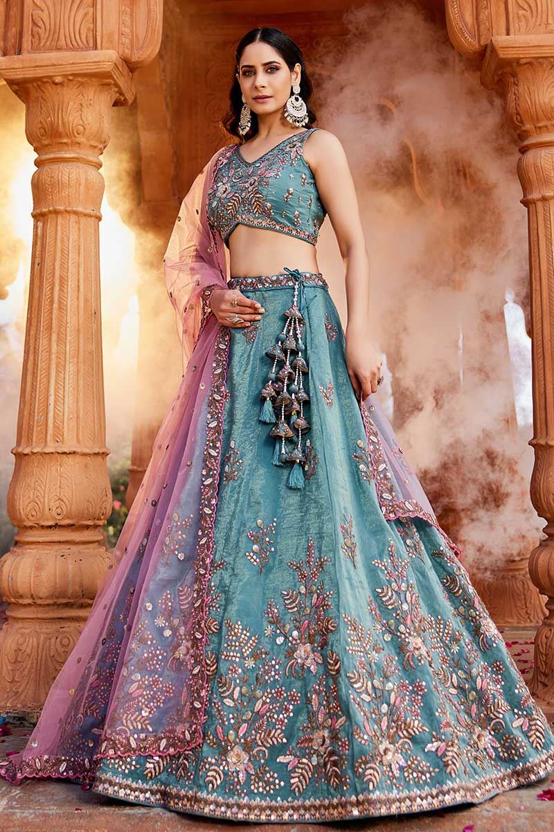 Charismatic Blue Designer Indo-Western Lehenga Choli for Engagement, Sangeet, Reception, and Party